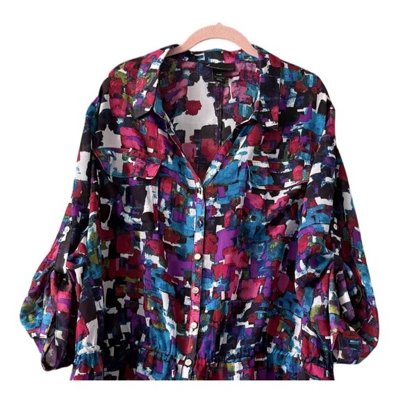 Lane Bryant Womens Multicolor Abstract Button Drawstring Top 26/28  Office Wear - Picture 2 of 6